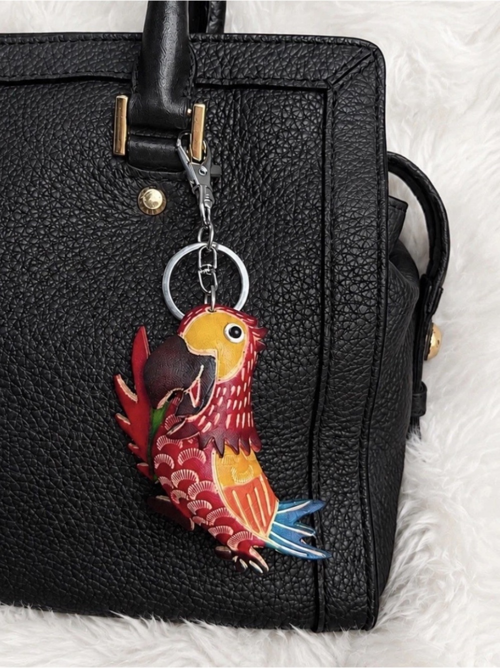 Leather Parrot Bird Keychain Bag Charm Keyring Handmade Gift New